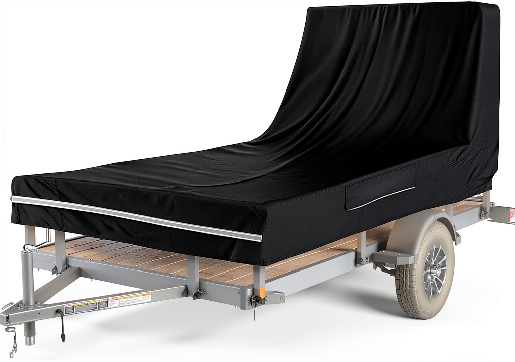 SHINETEC 7x12 utility trailer cover installed on a construction site, showing reflective edges and side vents